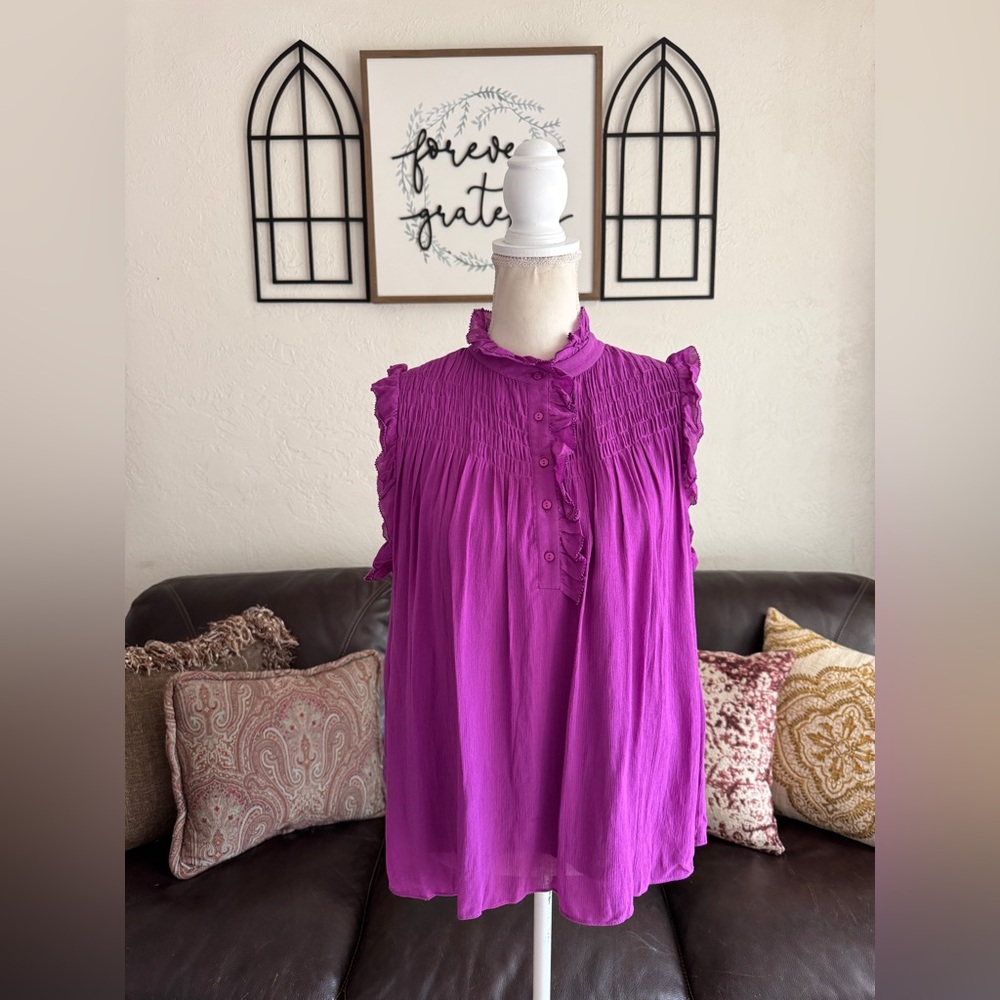 Ba&sh Nuit Ruffle Top In Magenta Size S (1) Summer Designer Casual - Picture 12 of 13